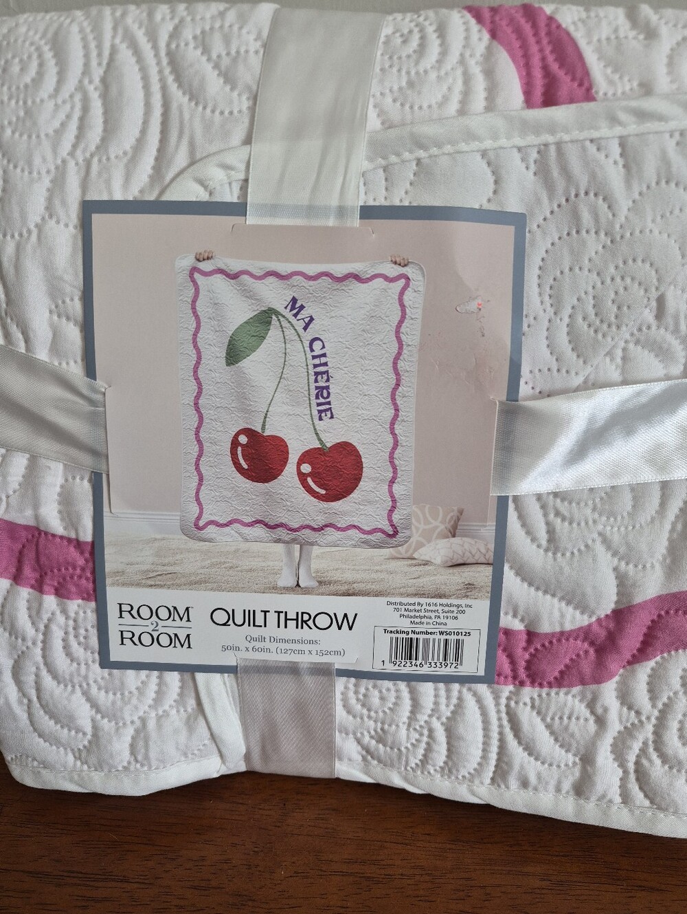 White and Pink Quilt Throw - Ma Cherie Cherry Design
